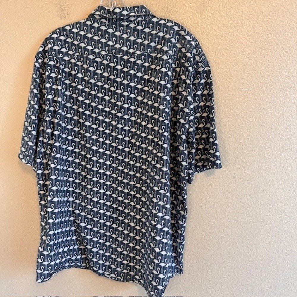Rodd & Gunn Men's Blue Flamingo Print Cotton Button Up Shirt 2X Short Sleeve - Picture 7 of 8